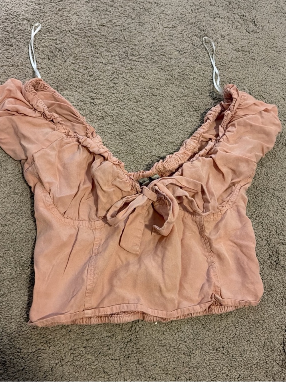 Love Tree Peach Tie-Front Ruffle Crop Top